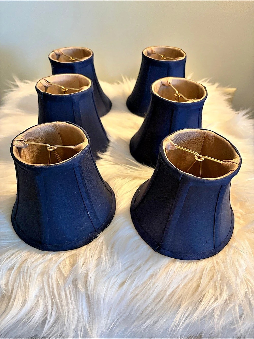 Set of 6 Ballard Navy Dupioni Silk Chandelier Lamp Shades